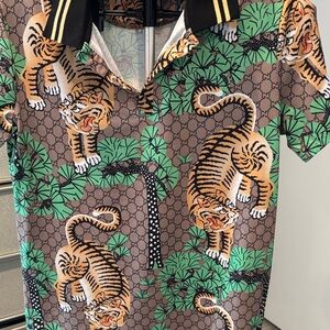 Gucci Kids Tiger Polo Shirt - Green and Brown